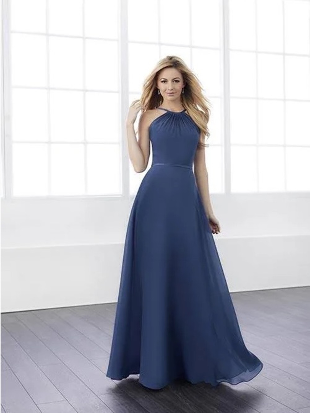 Christina Wu Navy Halter Neck Maxi Gown